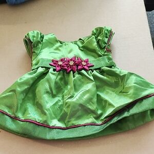 American Girl Green and Pink Doll Dress with Floral Accent